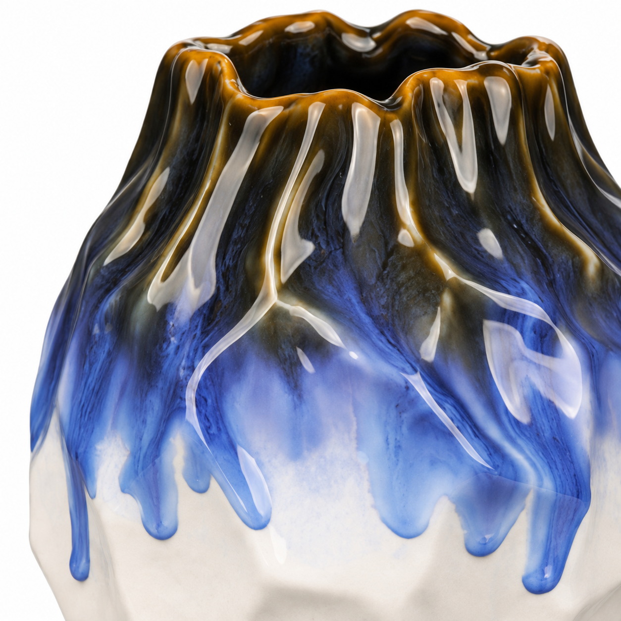 Organic Blue Drip Ceramic Floral Vessel &ndash; glaze detail reference view &ndash; ATW-S252313-A &ndash; LH Homecraft