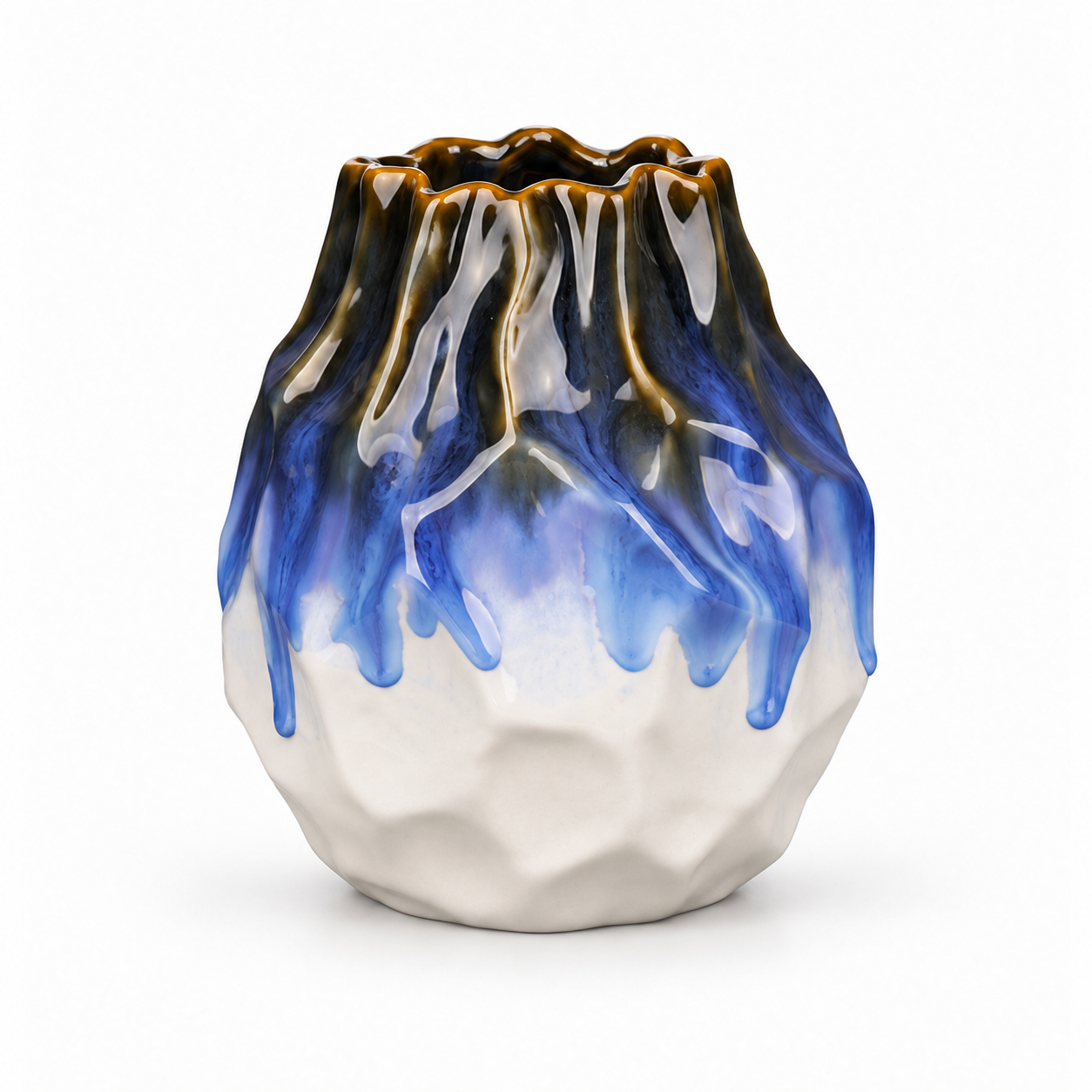 Organic Blue Drip Ceramic Floral Vessel &ndash; front reference view &ndash; ATW-S252313-A &ndash; LH Homecraft
