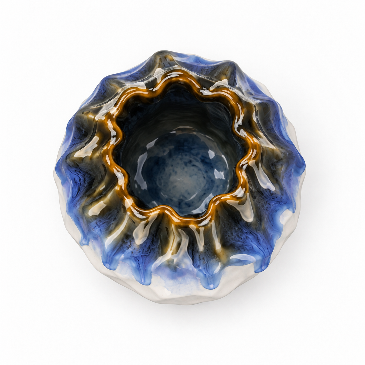 Organic Blue Drip Ceramic Floral Vessel