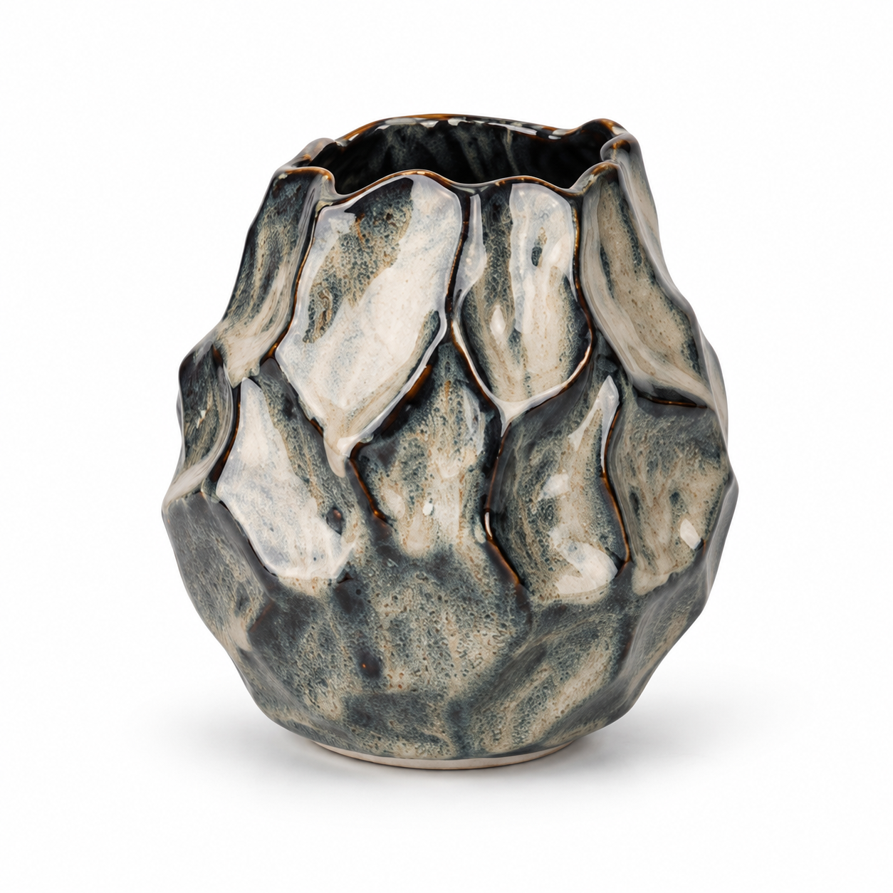 Organic Charcoal Rock-Texture Ceramic Floral Vessel