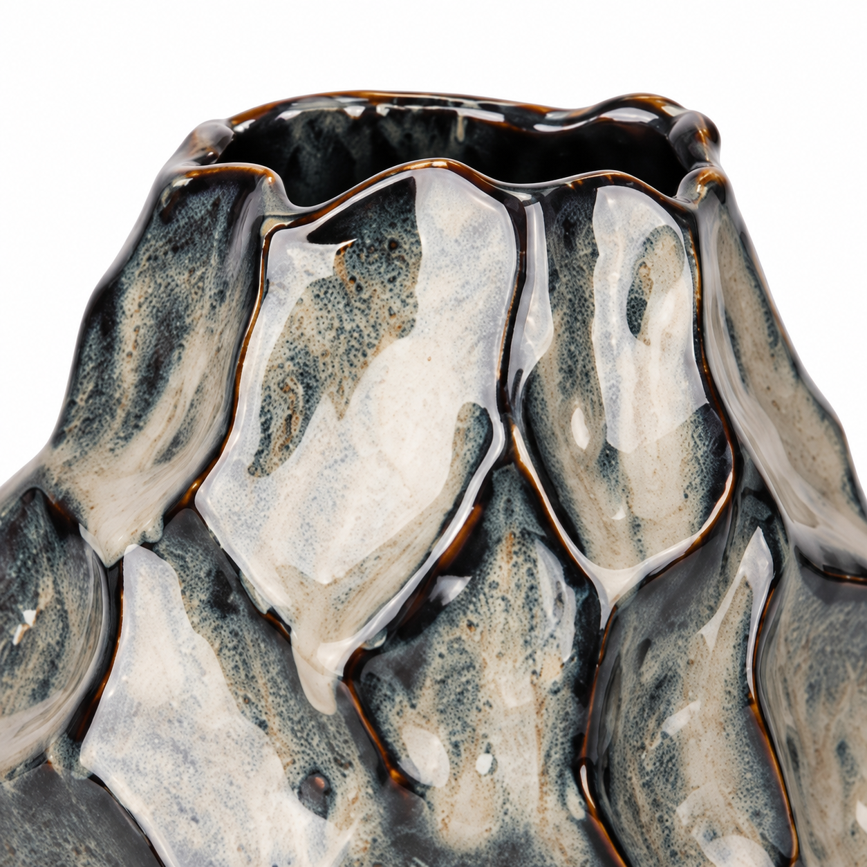 Organic Charcoal Rock-Texture Ceramic Floral Vessel