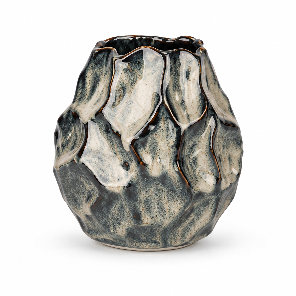 Organic Charcoal Rock-Texture Ceramic Floral Vessel &ndash; front reference view &ndash; ATW-S252313-B &ndash; LH Homecraft
