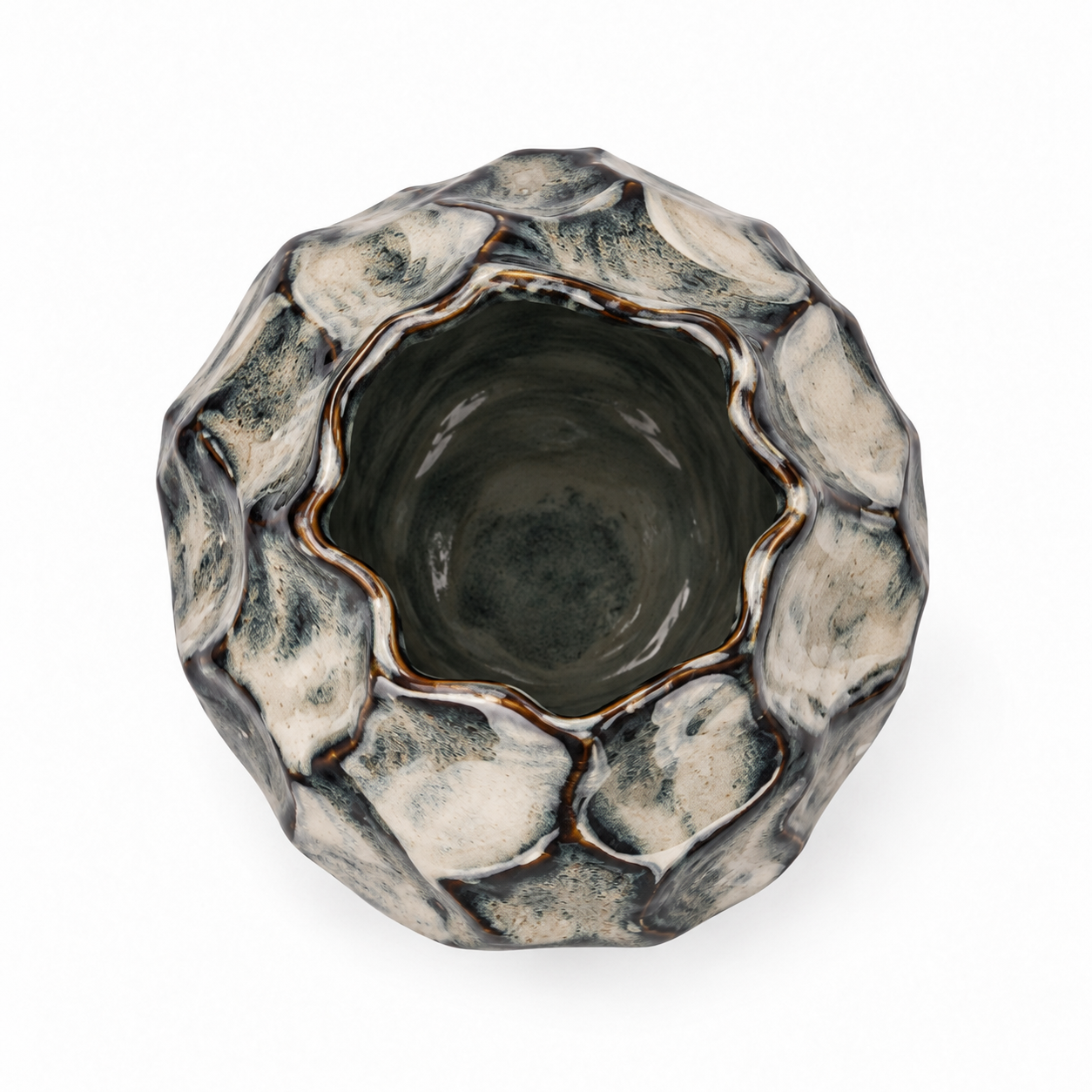 Organic Charcoal Rock-Texture Ceramic Floral Vessel