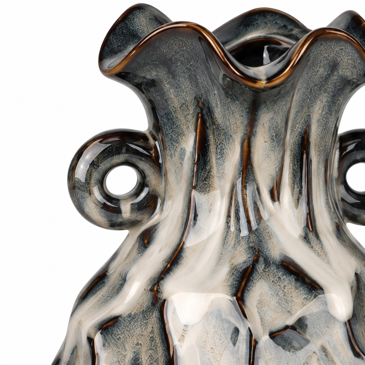 Double-Handle Charcoal Rock-Texture Ceramic Floral Vessel &ndash; glaze detail reference view &ndash; ATW-S252315-B &ndash; LH Homecraft