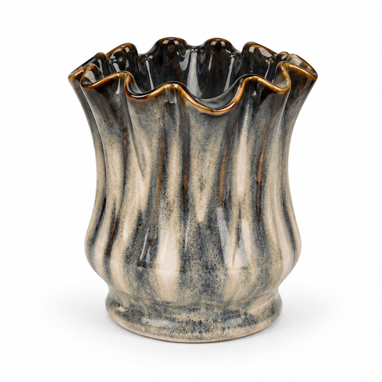 Petite Ribbed Charcoal Ceramic Floral Vessel
