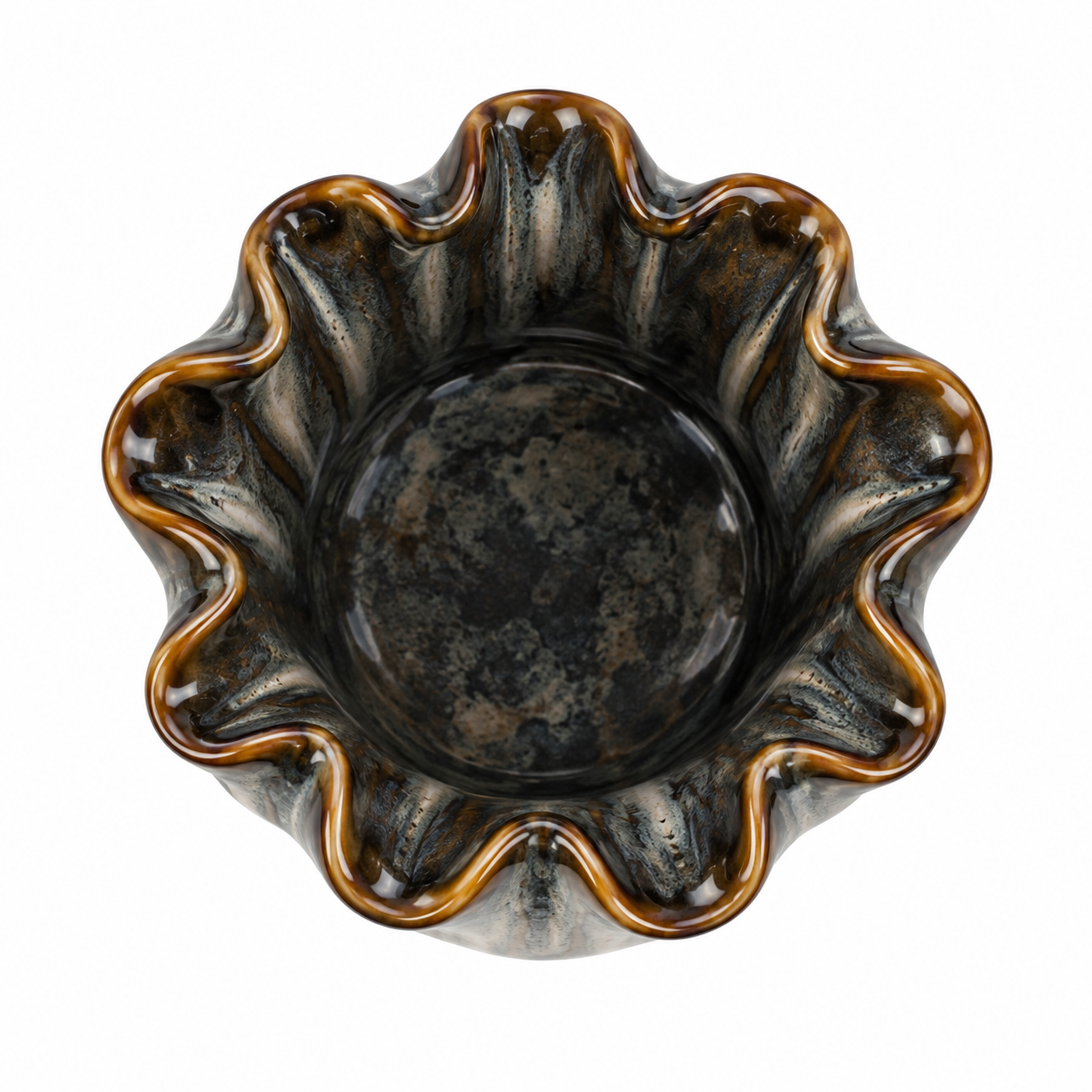 Petite Ribbed Charcoal Ceramic Floral Vessel &ndash; top reference view &ndash; ATW-S252316-B &ndash; LH Homecraft