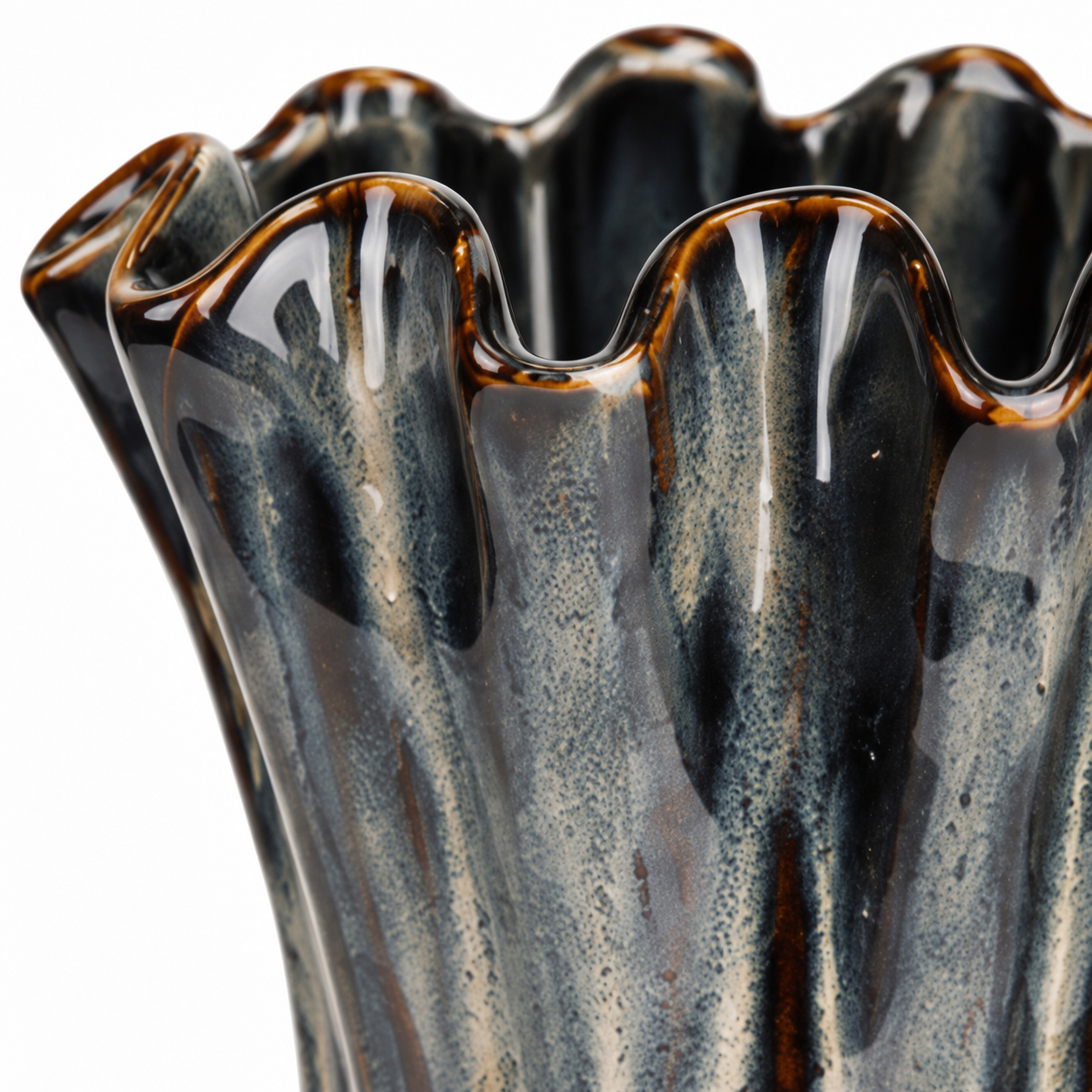 Fluted Charcoal Ceramic Floral Vessel