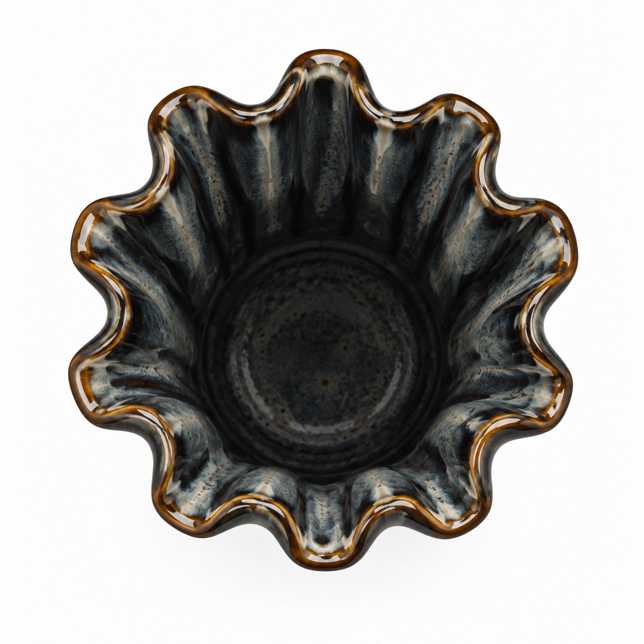 Fluted Charcoal Ceramic Floral Vessel