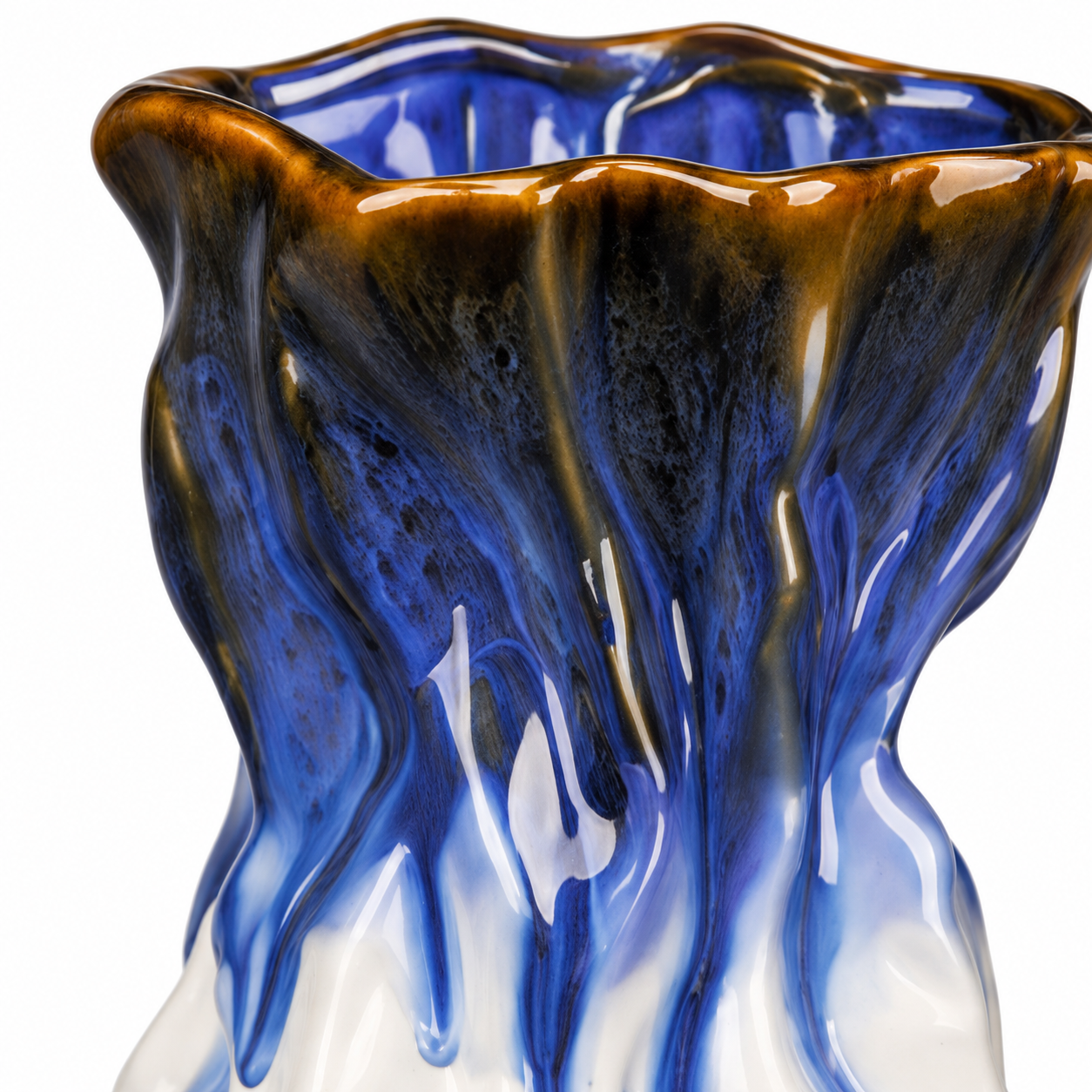 Sculptural Blue Drip Ceramic Floral Vessel &ndash; glaze detail reference view &ndash; ATW-S252318-A &ndash; LH Homecraft