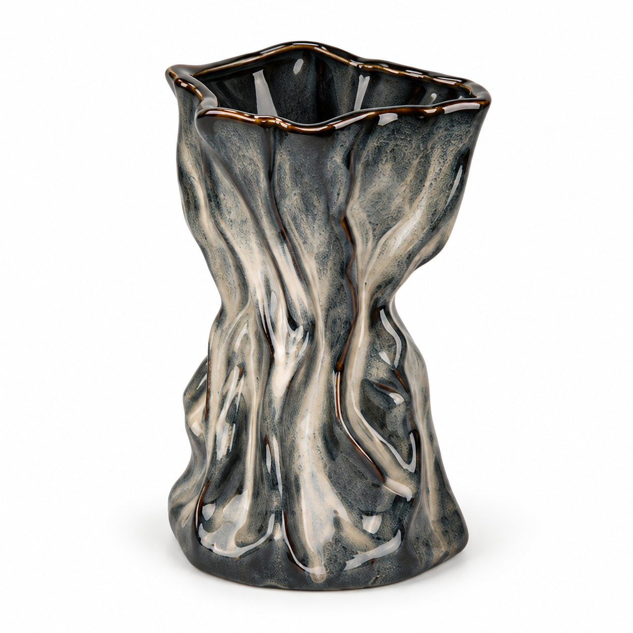 Sculptural Charcoal Ceramic Floral Vessel