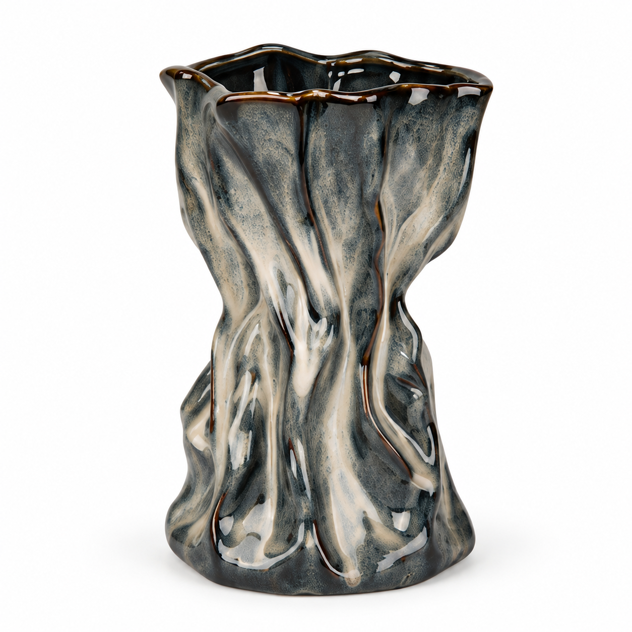 Sculptural Charcoal Ceramic Floral Vessel &ndash; front reference view &ndash; ATW-S252318-B &ndash; LH Homecraft
