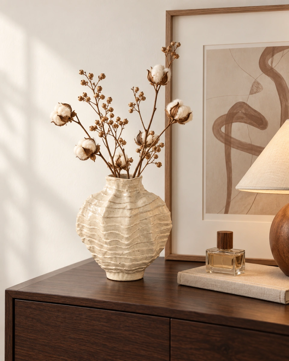 Interior atmosphere reference for Fluted Charcoal Ceramic Floral Vessel collection development