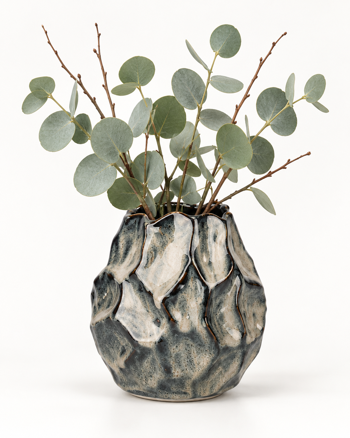 Organic Charcoal Rock-Texture Ceramic Floral Vessel