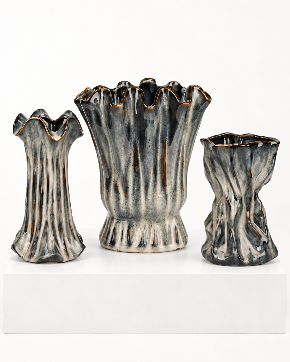 Charcoal Ceramic Floral Vessel series in a simple grouped composition – ATW-S252317-B