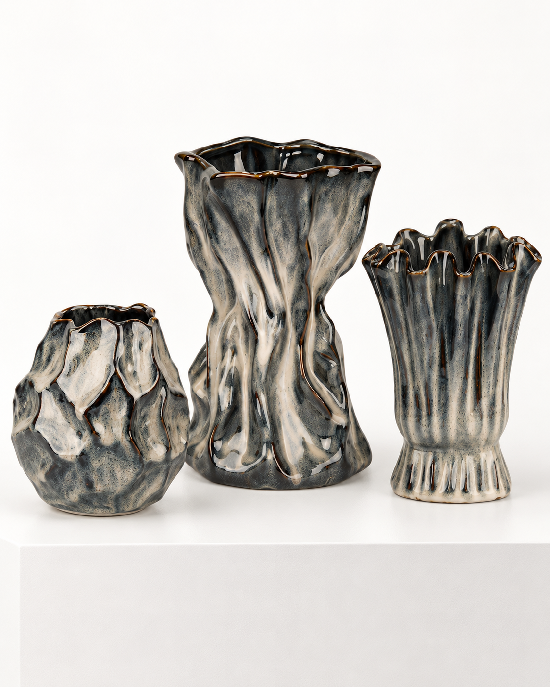 Charcoal Ceramic Floral Vessel series in a simple grouped composition – ATW-S252318-B