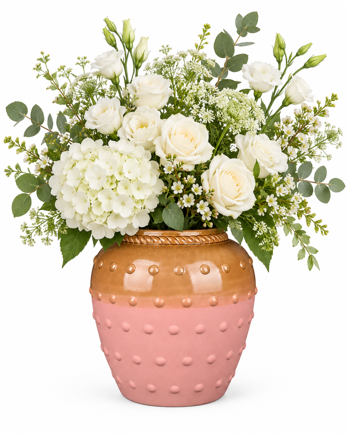 Beaded Blush & Sand Ceramic Floral Vessel – ATW-S252319-A – LH Homecraft