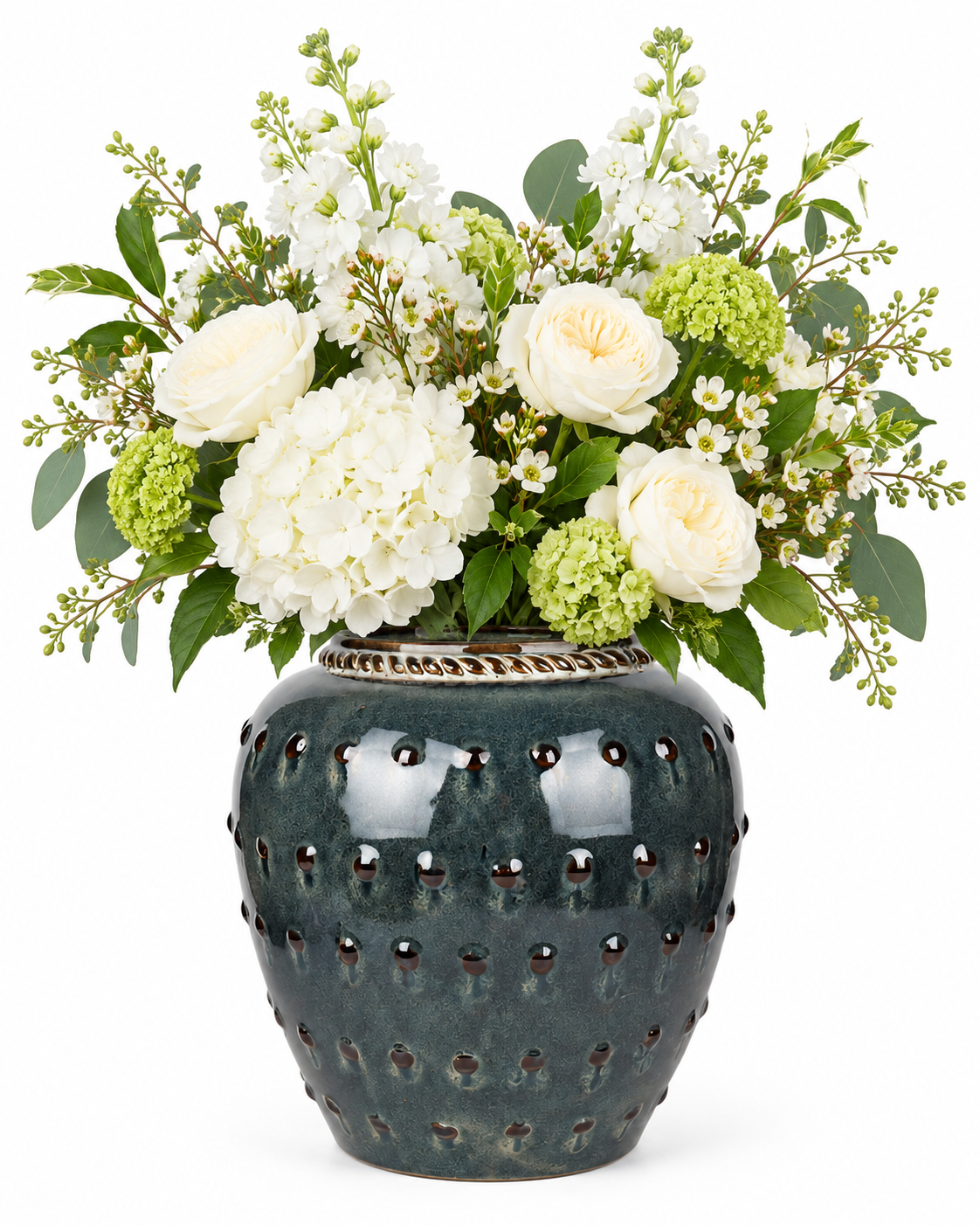 Beaded Charcoal Ceramic Floral Vessel – ATW-S252319-B – LH Homecraft