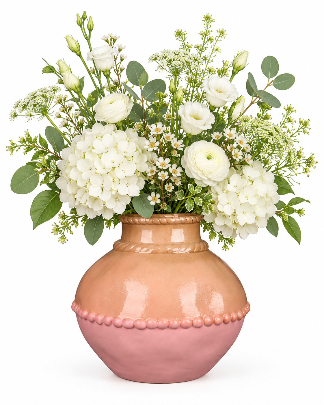 Rounded Beaded Blush Ceramic Floral Vessel