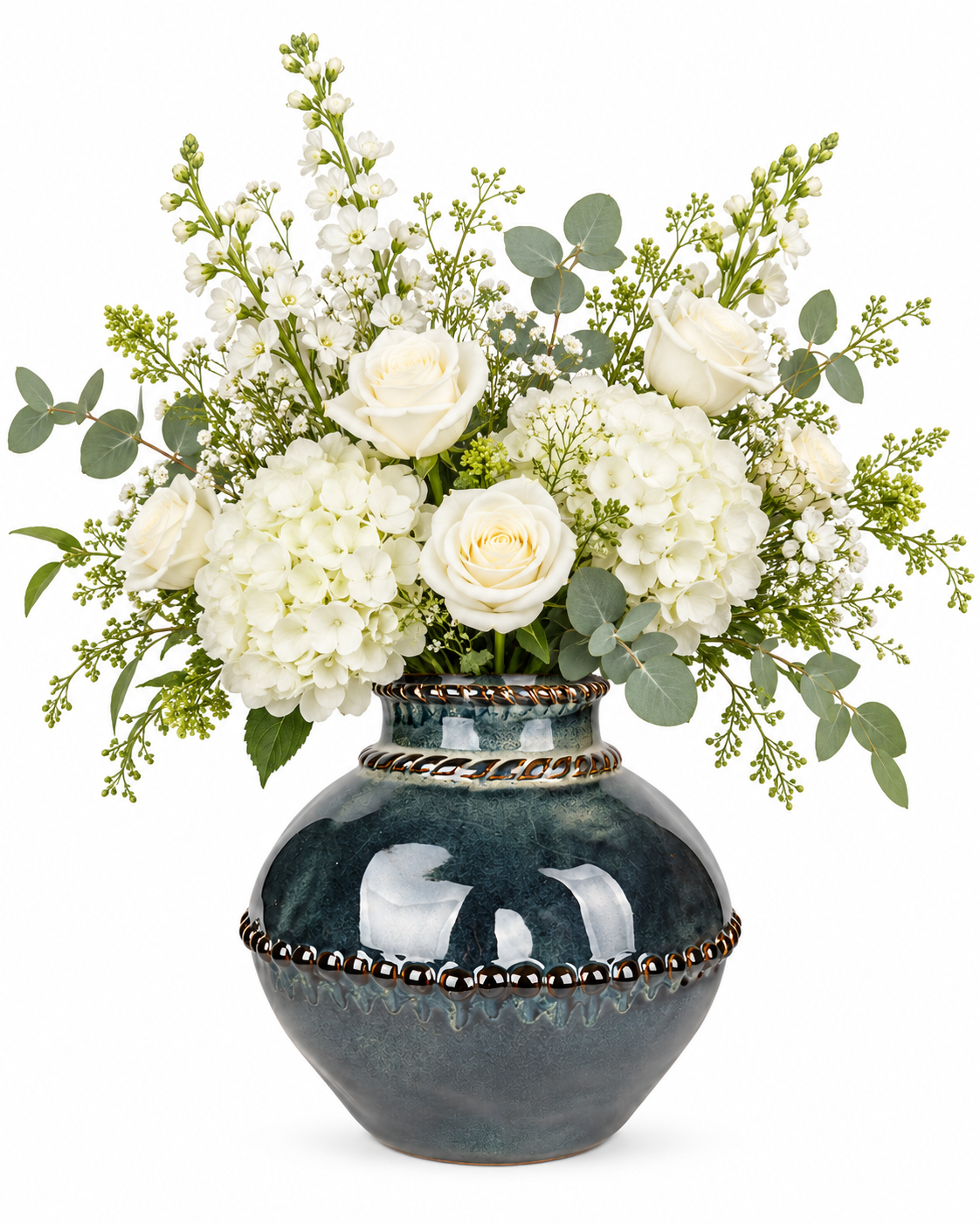 Rounded Beaded Charcoal Ceramic Floral Vessel – ATW-S252320-B – LH Homecraft