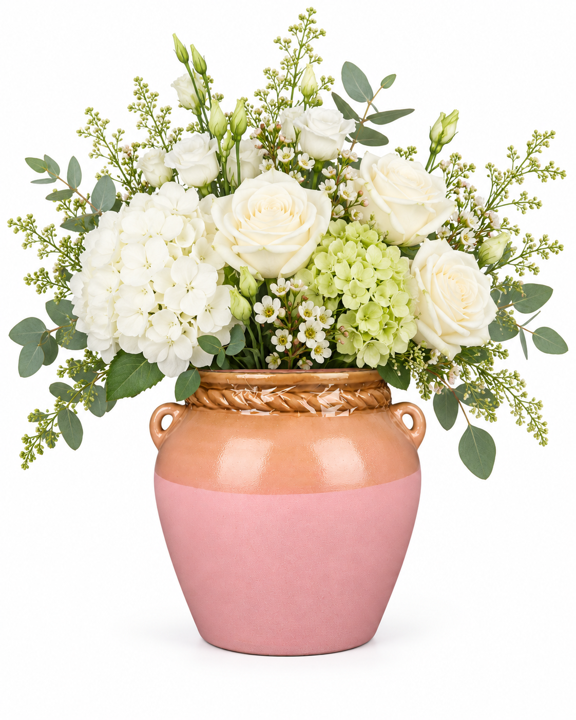 Lug-Handle Blush Ceramic Floral Vessel – ATW-S252321-A – LH Homecraft