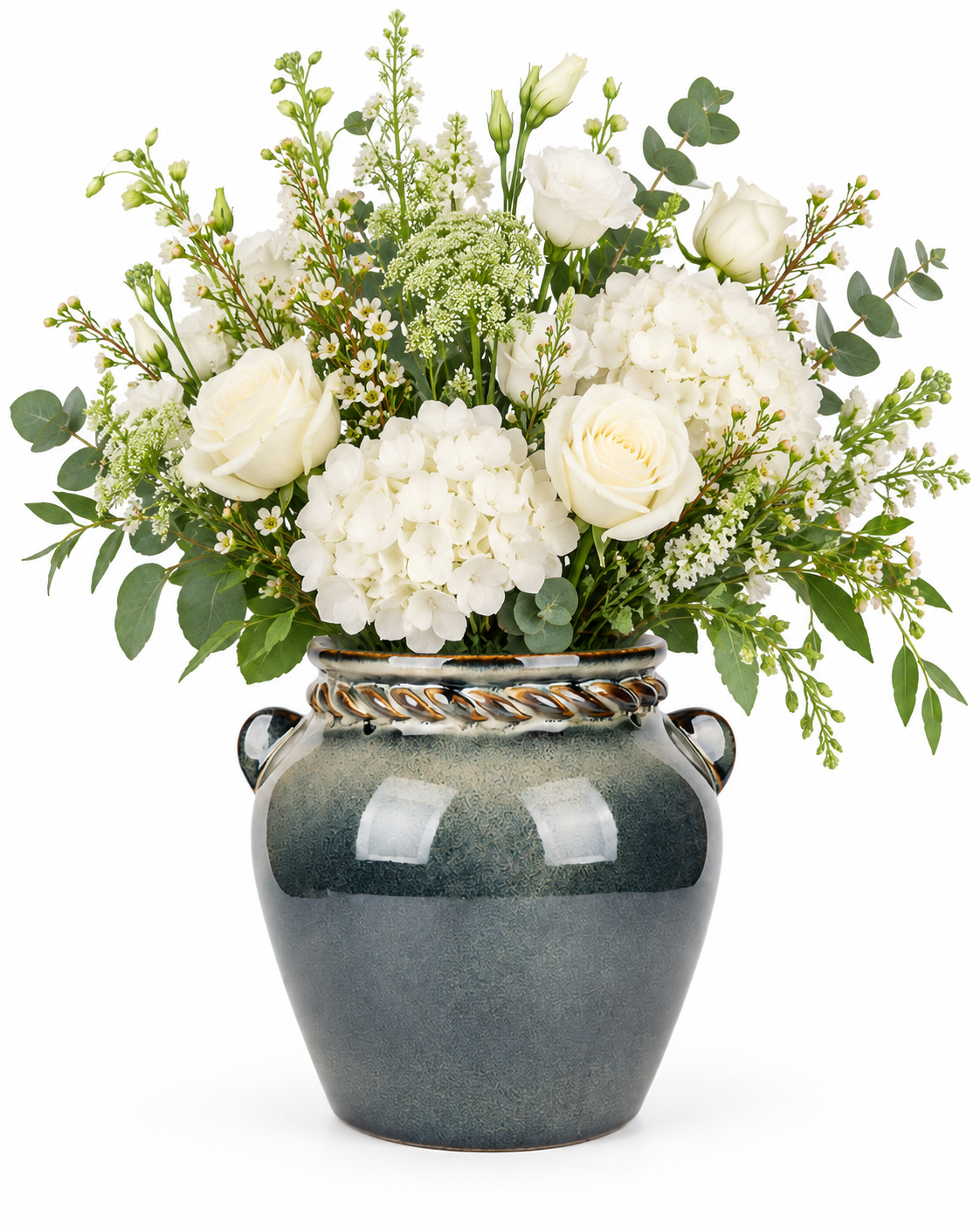 Lug-Handle Charcoal Ceramic Floral Vessel – ATW-S252321-B – LH Homecraft