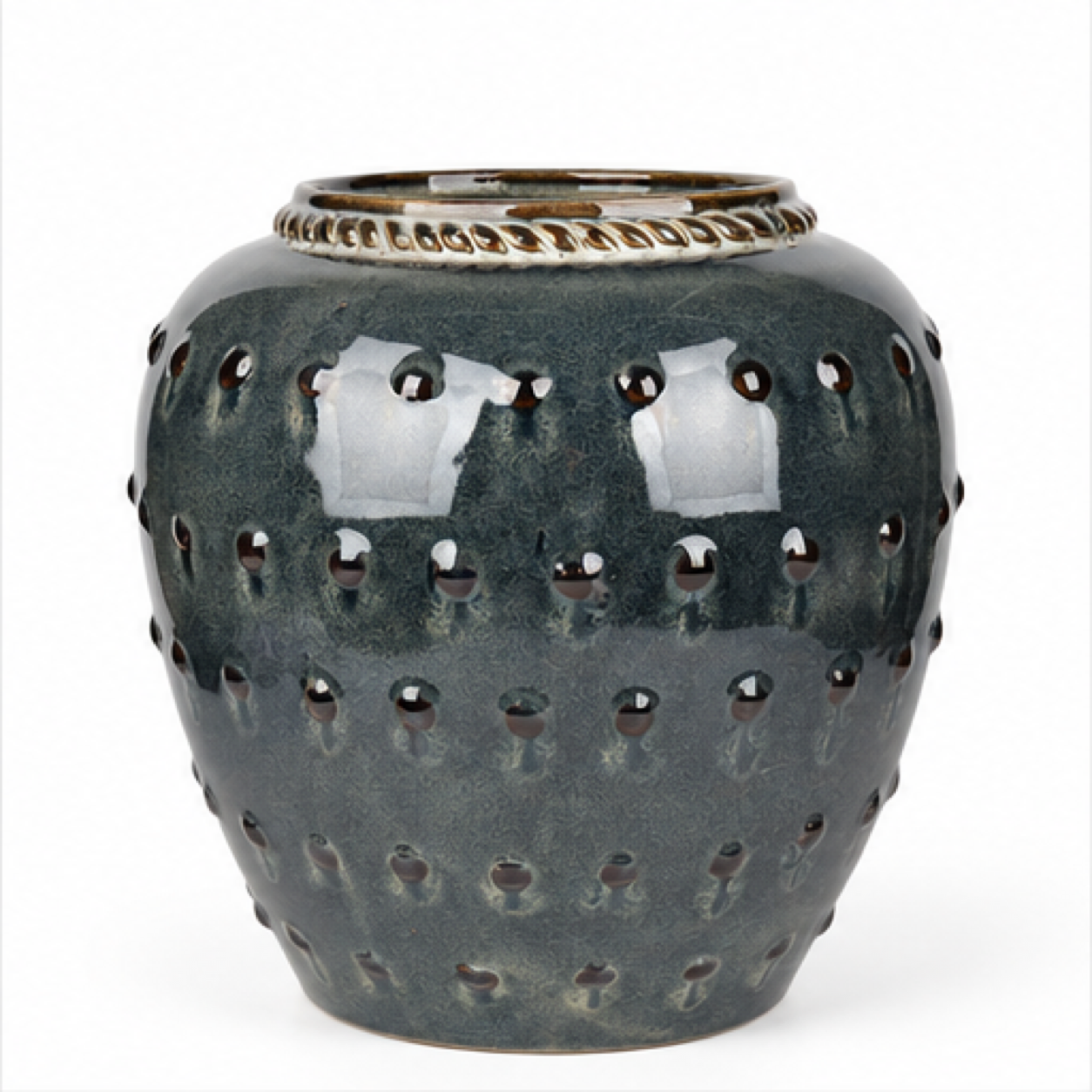 Beaded Charcoal Ceramic Floral Vessel