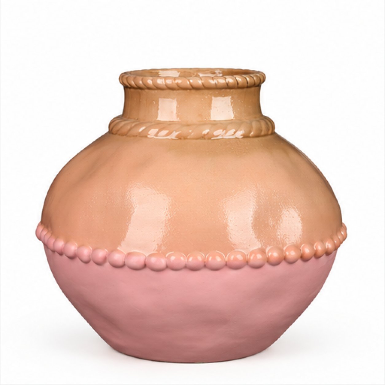 Rounded Beaded Blush Ceramic Floral Vessel