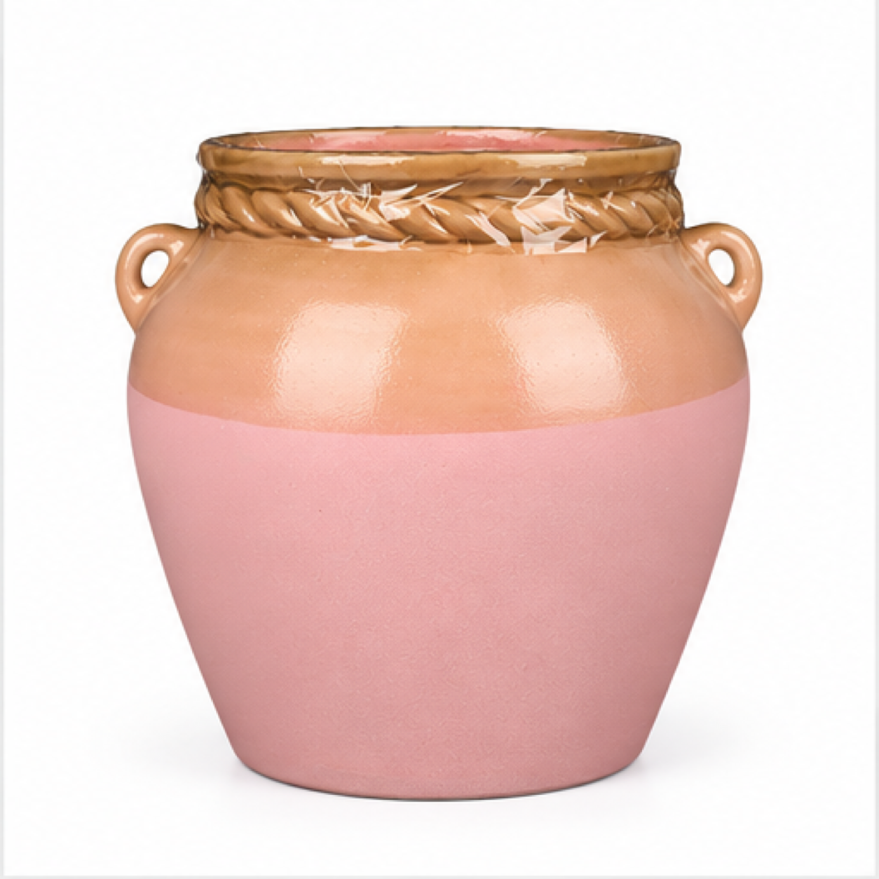 Lug-Handle Blush Ceramic Floral Vessel