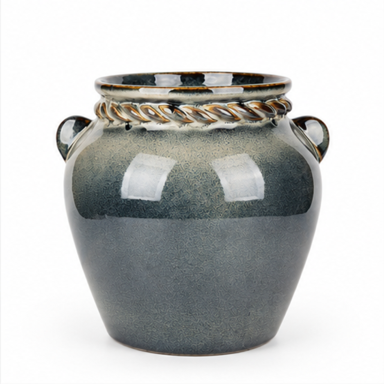Lug-Handle Charcoal Ceramic Floral Vessel