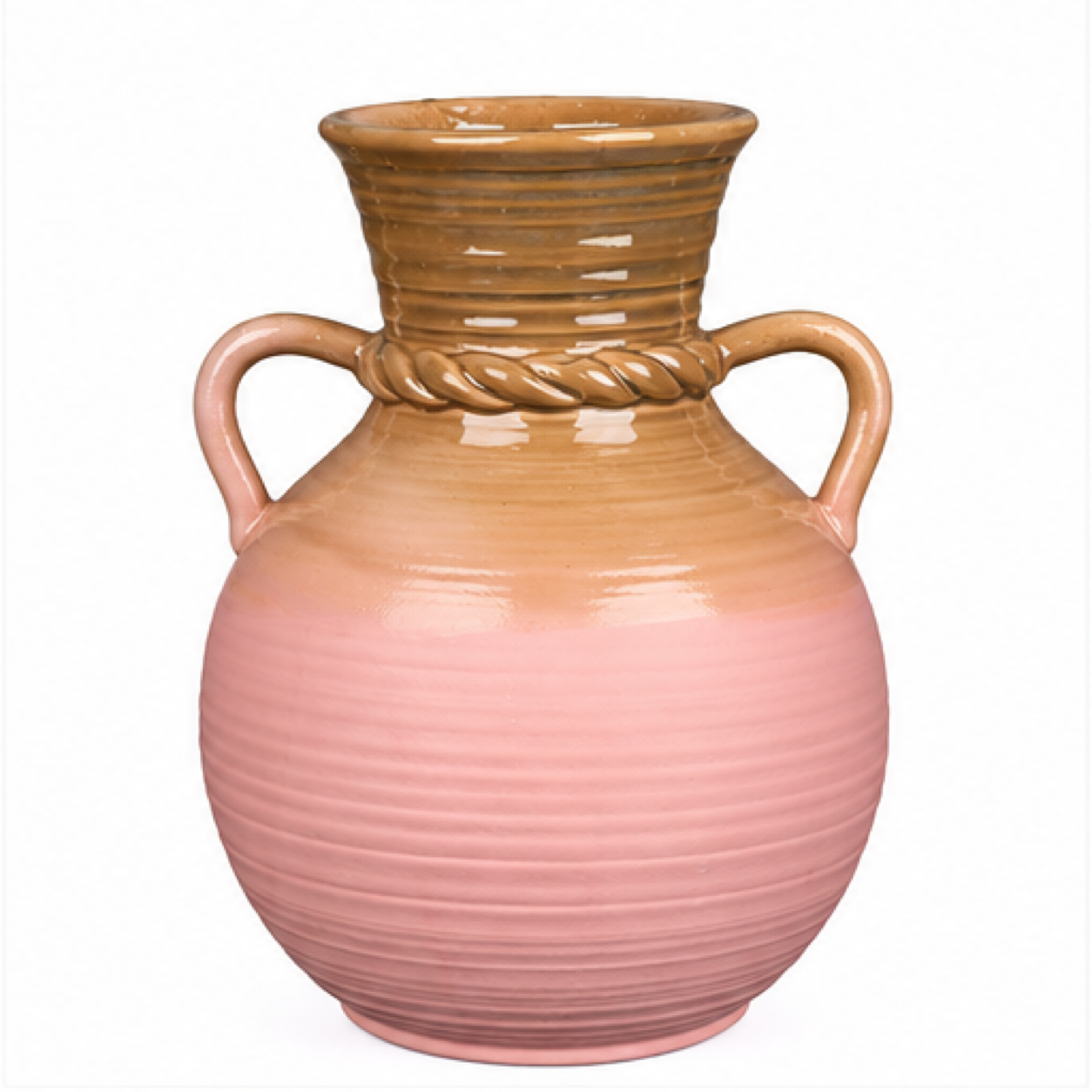 Double-Handle Ribbed Blush Ceramic Floral Vessel