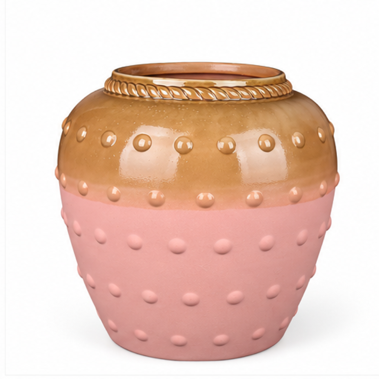 Beaded Blush & Sand Ceramic Floral Vessel