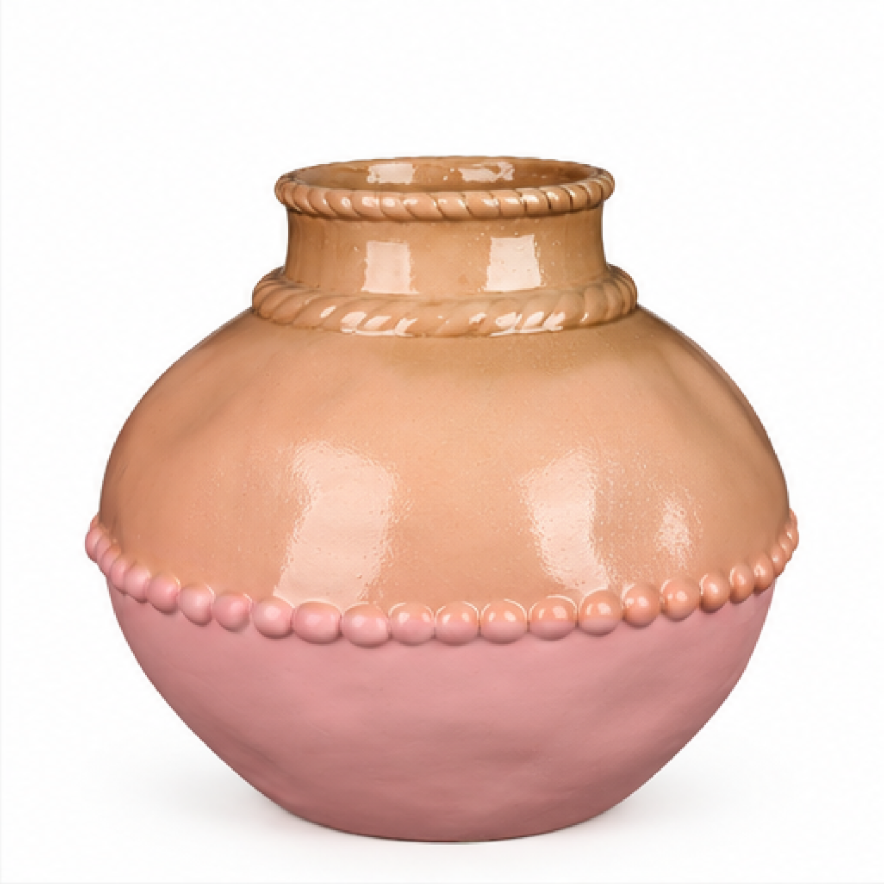 Rounded Beaded Blush Ceramic Floral Vessel