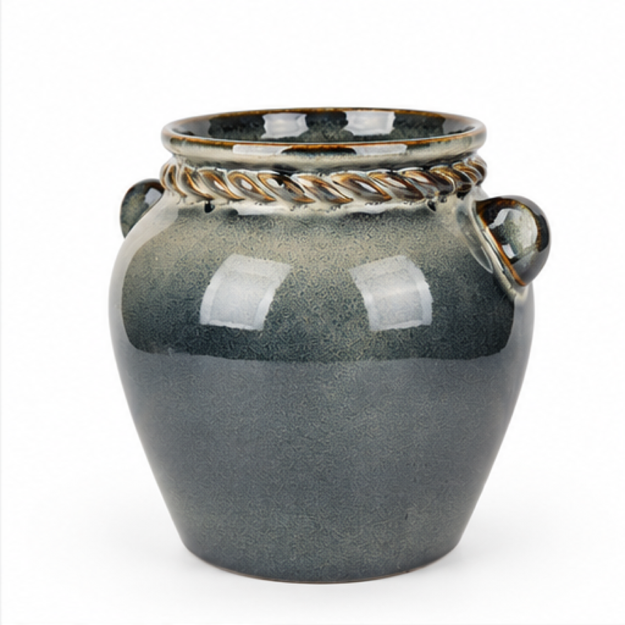 Lug-Handle Charcoal Ceramic Floral Vessel