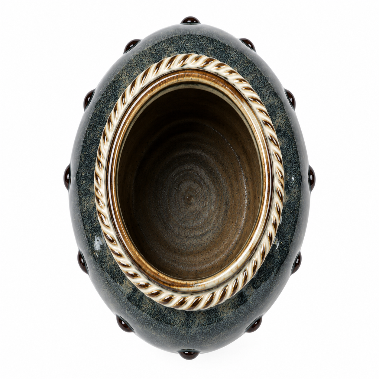 Beaded Charcoal Ceramic Floral Vessel