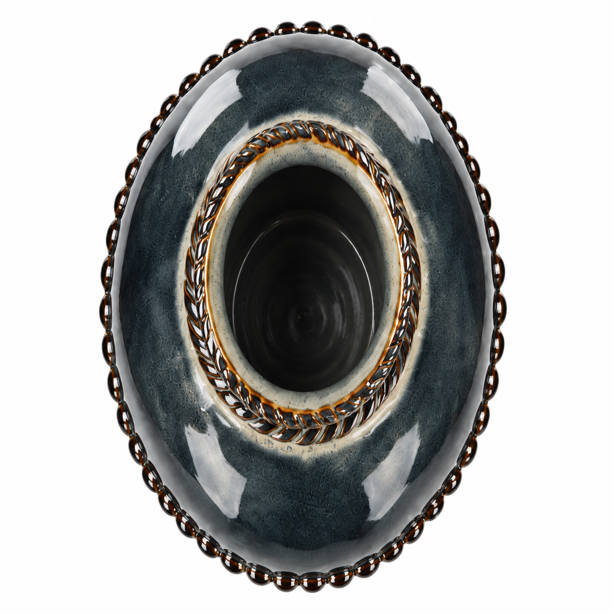 Rounded Beaded Charcoal Ceramic Floral Vessel