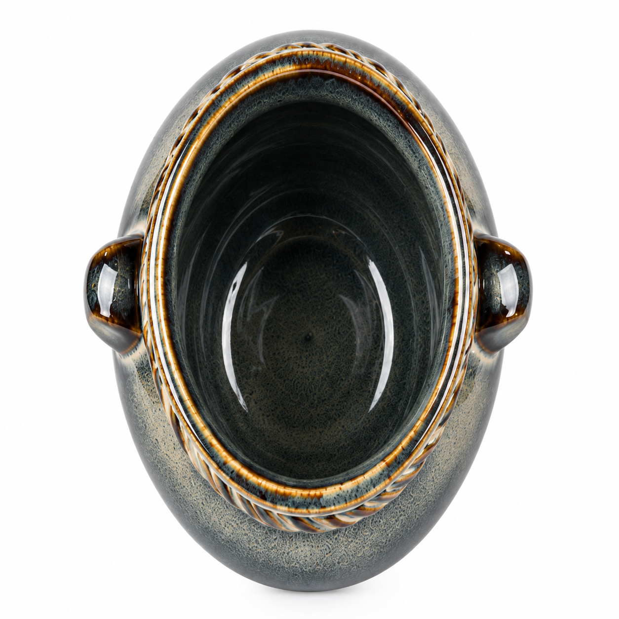 Lug-Handle Charcoal Ceramic Floral Vessel