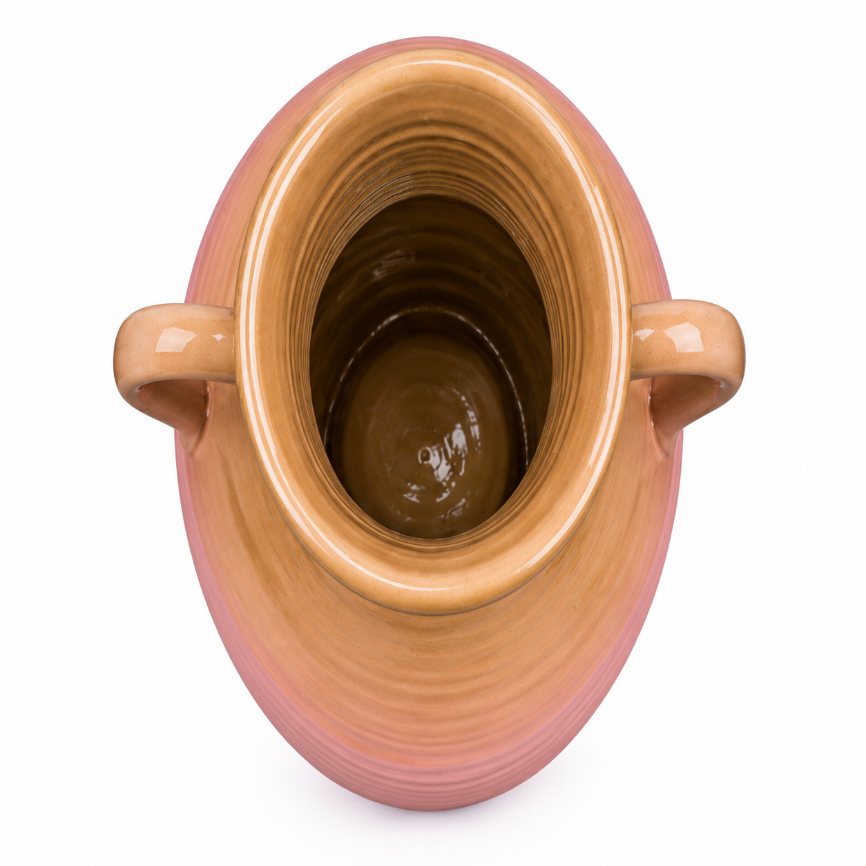Double-Handle Ribbed Blush Ceramic Floral Vessel