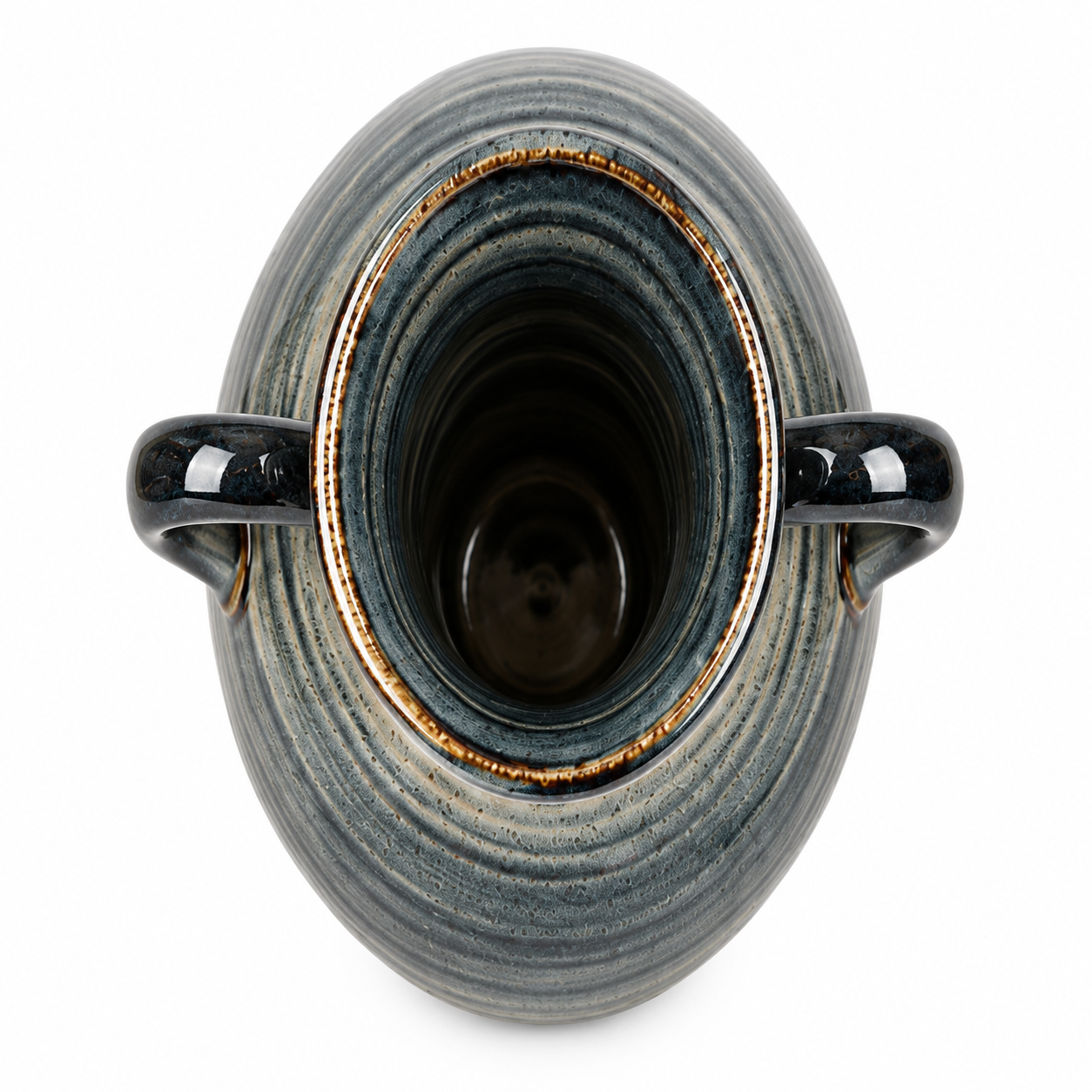 Double-Handle Ribbed Charcoal Ceramic Floral Vessel