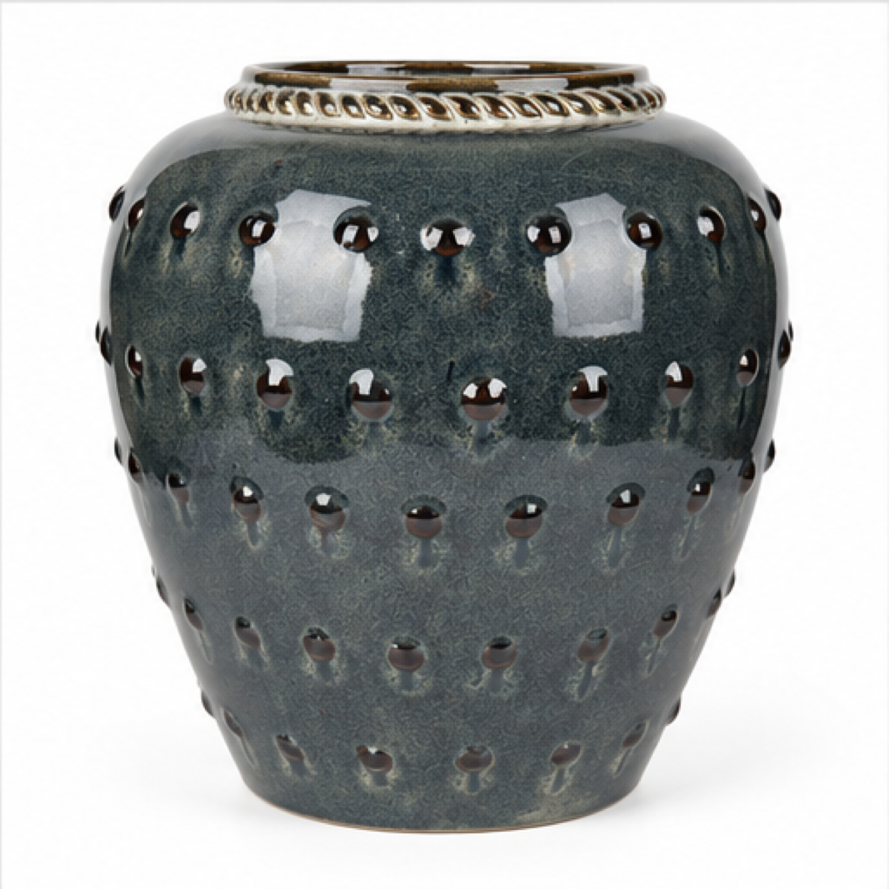 Beaded Charcoal Ceramic Floral Vessel