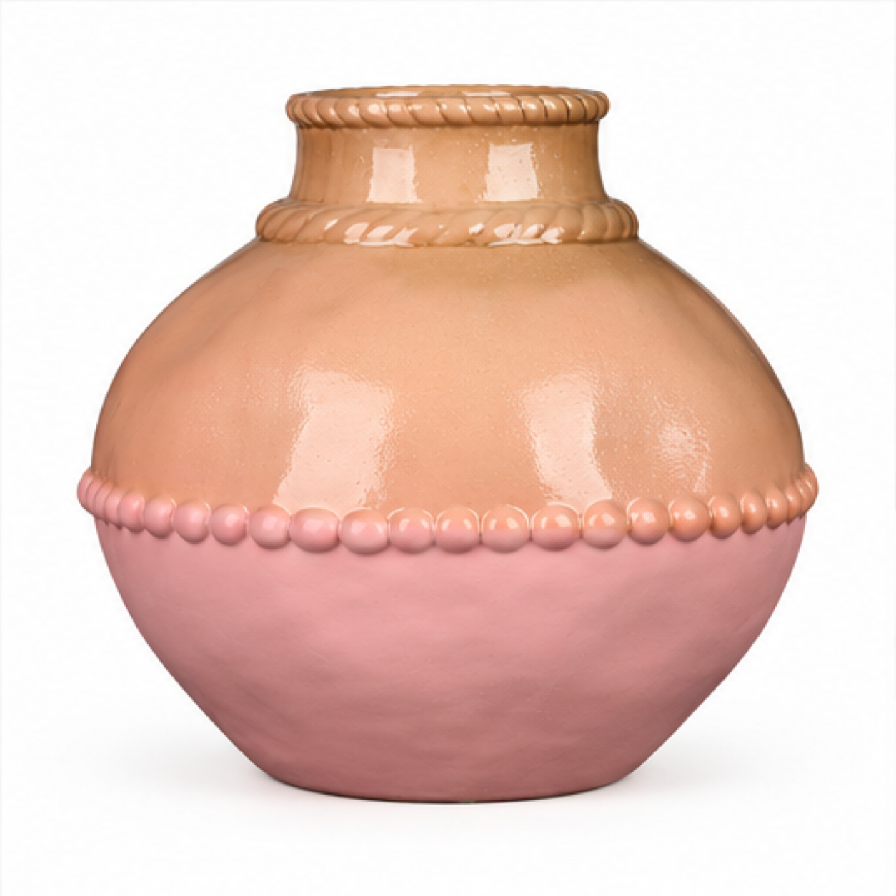Rounded Beaded Blush Ceramic Floral Vessel