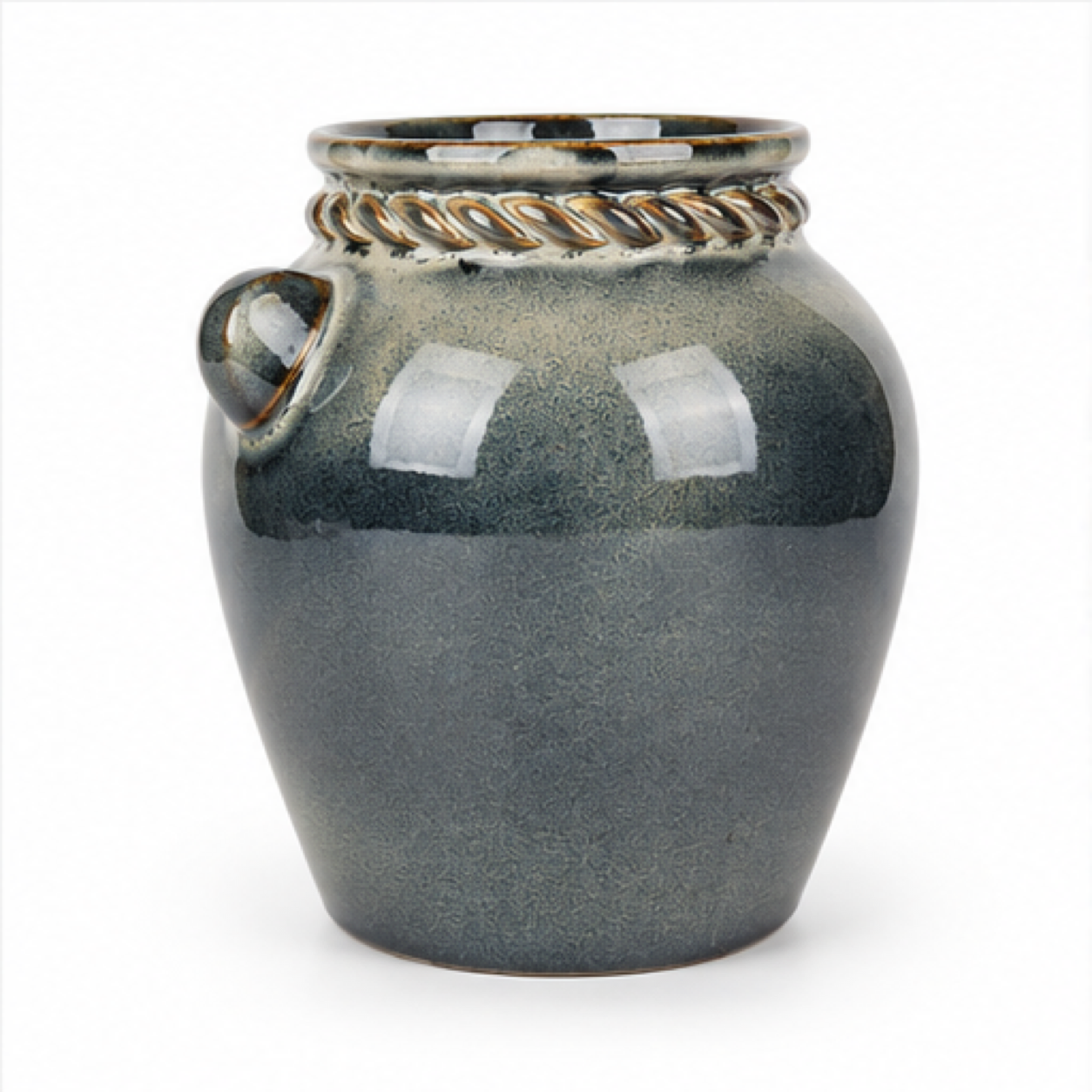 Lug-Handle Charcoal Ceramic Floral Vessel
