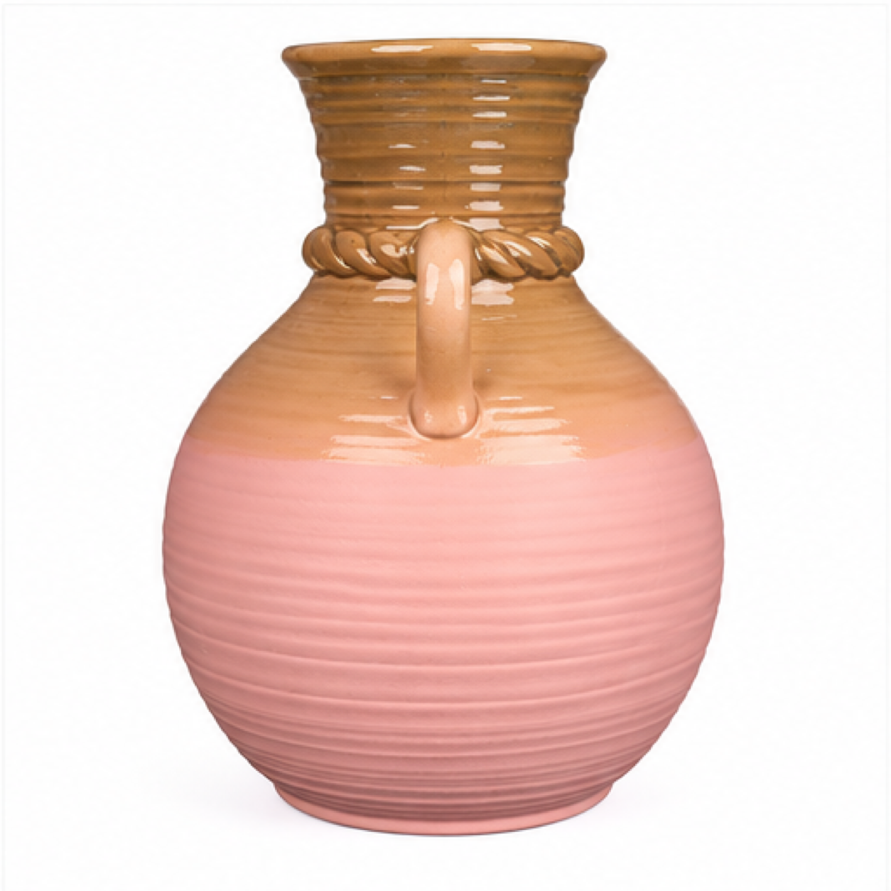 Double-Handle Ribbed Blush Ceramic Floral Vessel