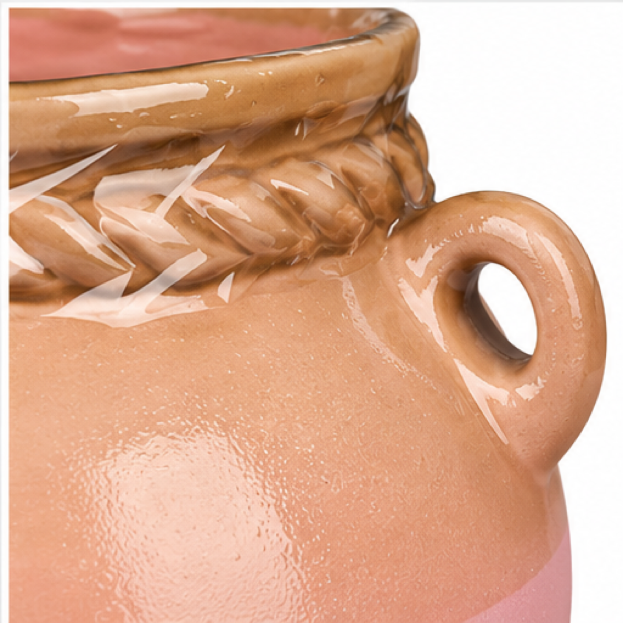 Lug-Handle Blush Ceramic Floral Vessel