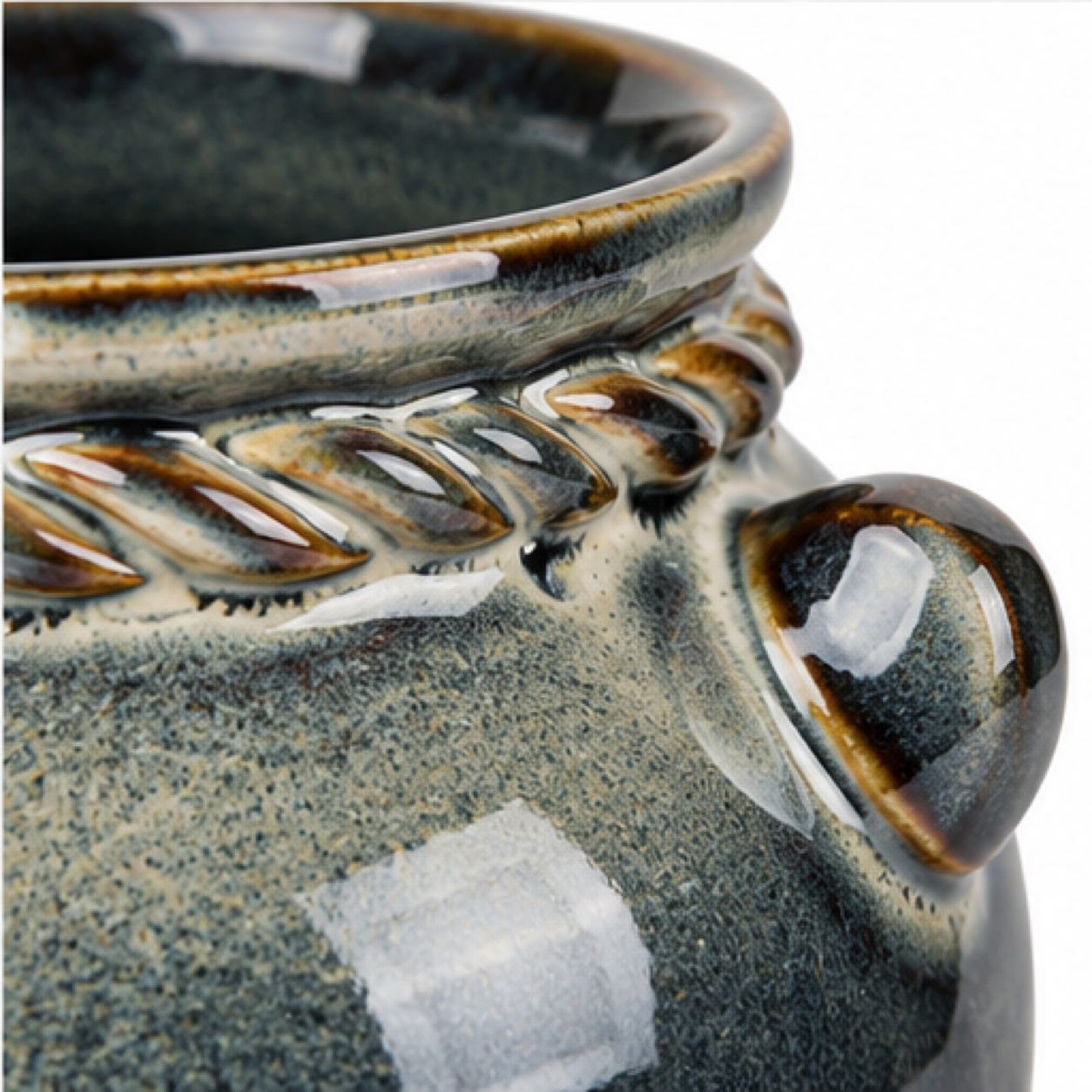 Lug-Handle Charcoal Ceramic Floral Vessel