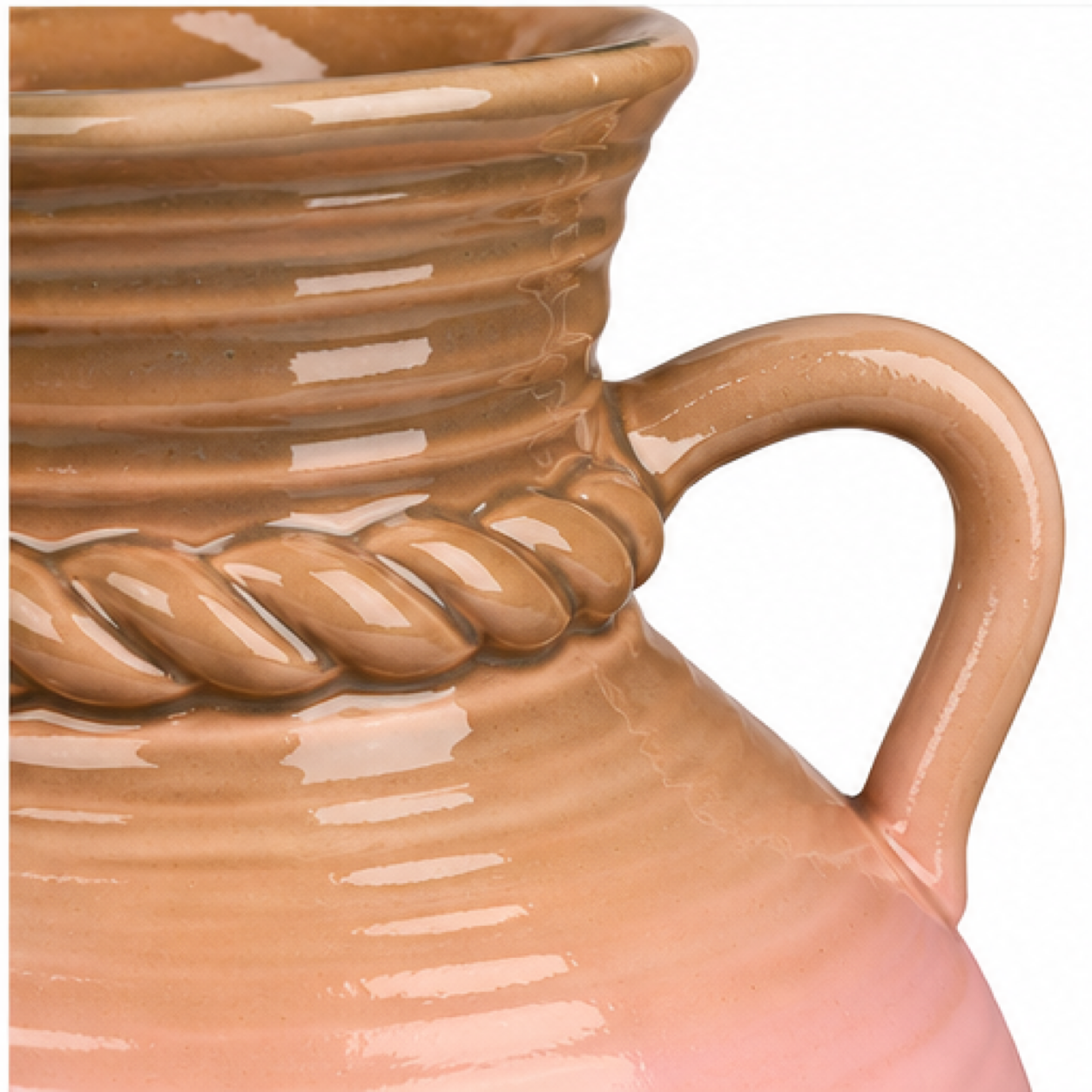 Double-Handle Ribbed Blush Ceramic Floral Vessel