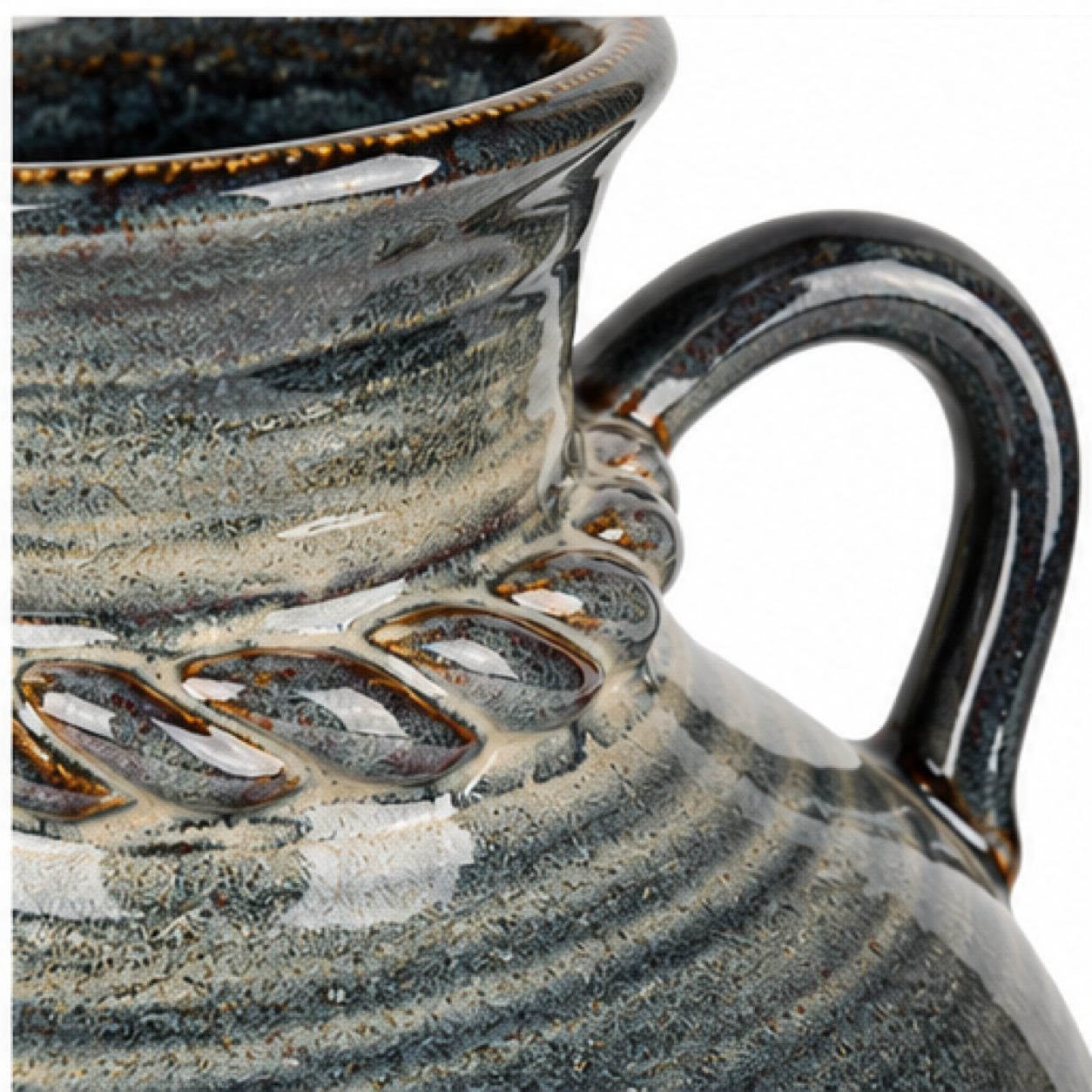 Double-Handle Ribbed Charcoal Ceramic Floral Vessel