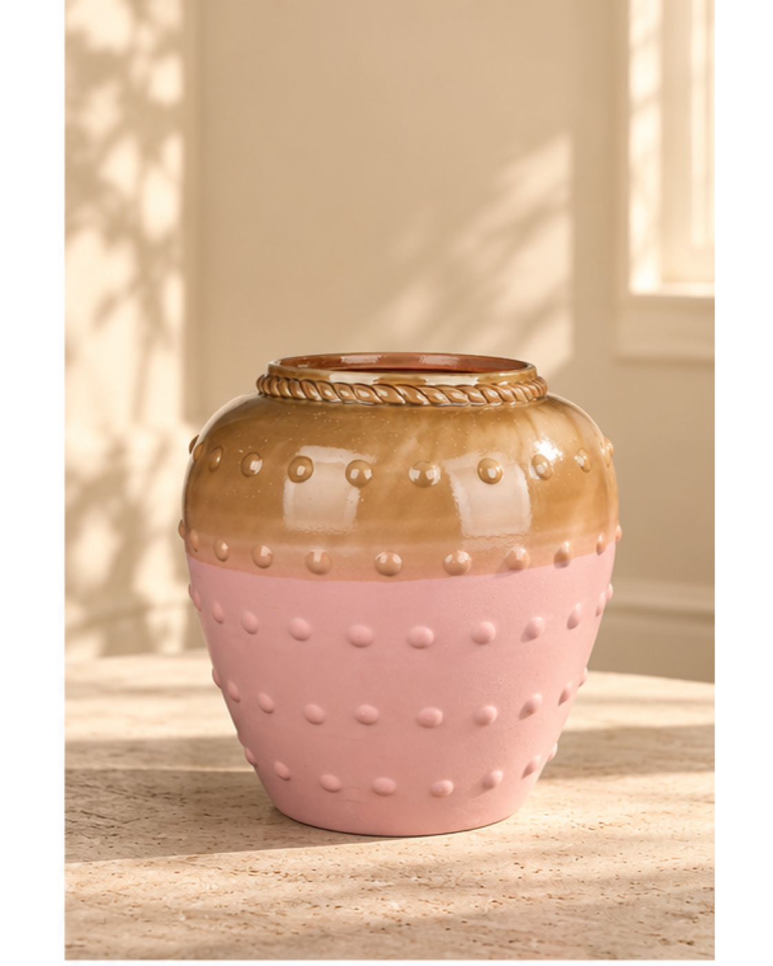 Beaded Blush & Sand Ceramic Floral Vessel