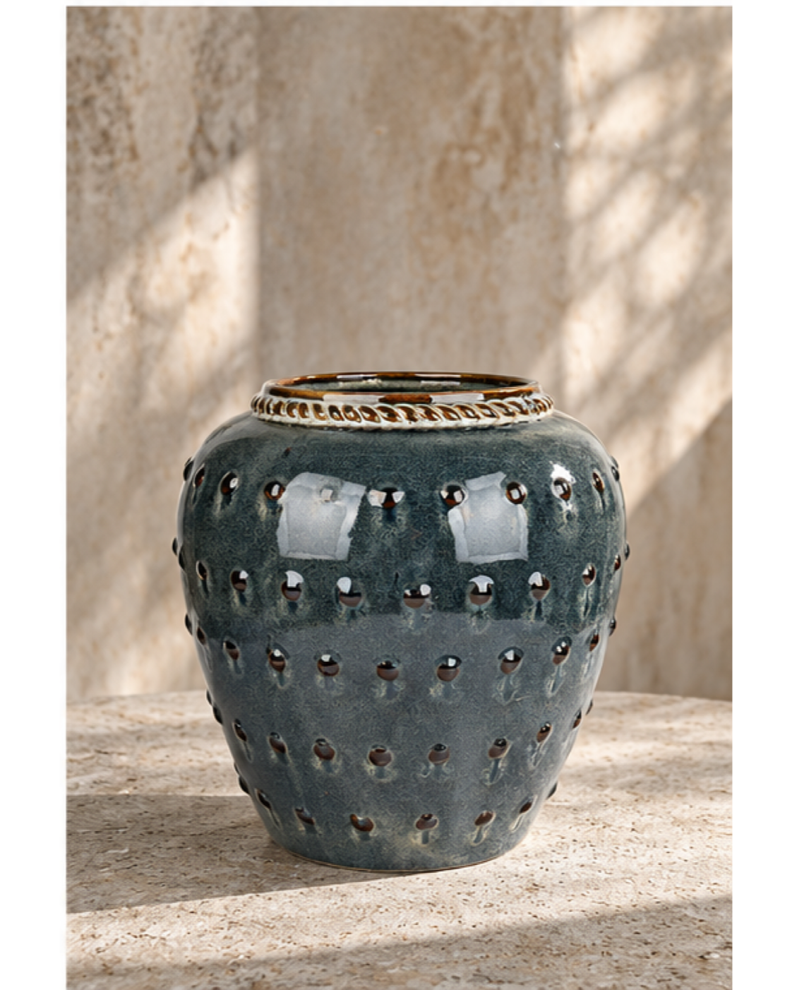 Beaded Charcoal Ceramic Floral Vessel
