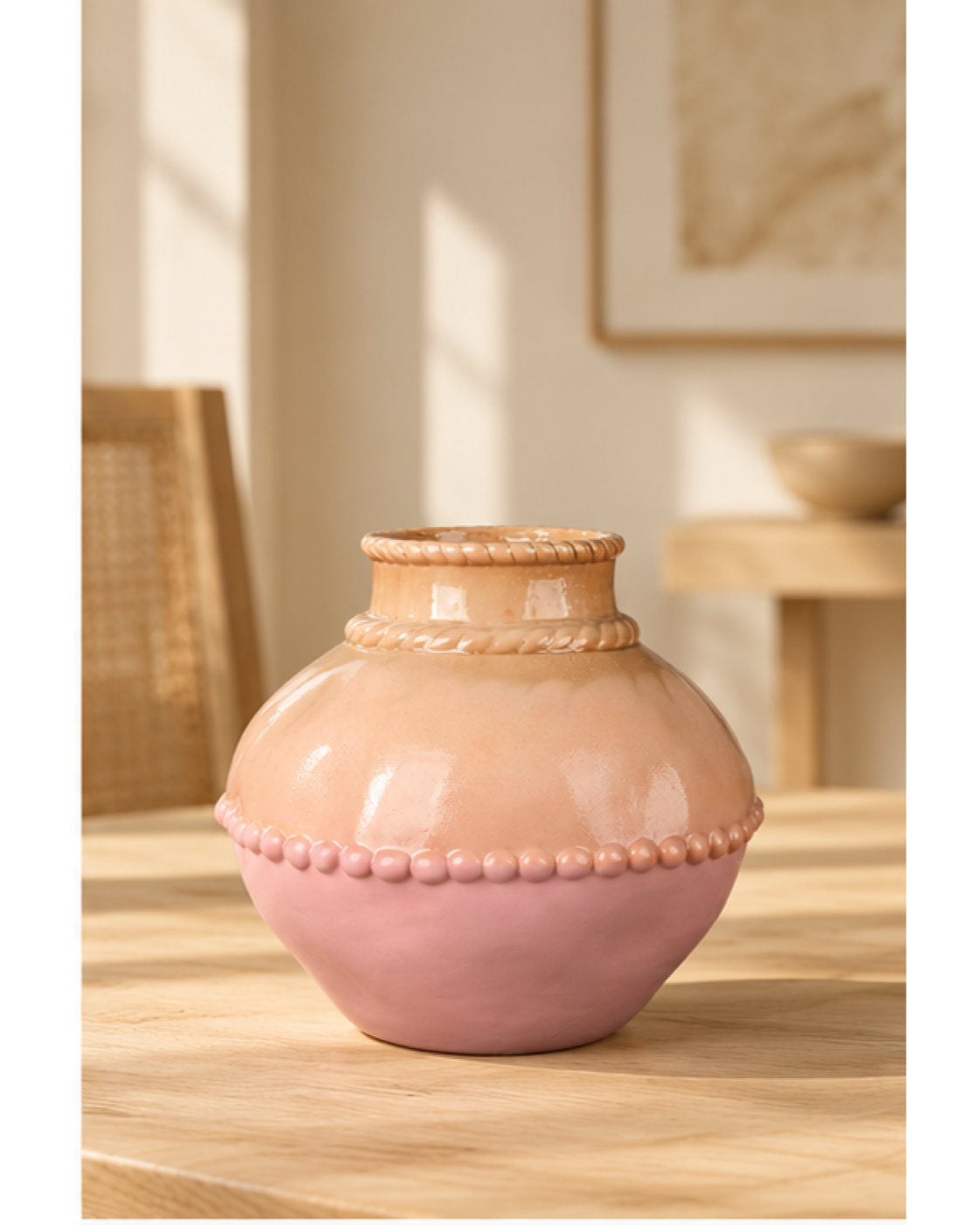 Rounded Beaded Blush Ceramic Floral Vessel
