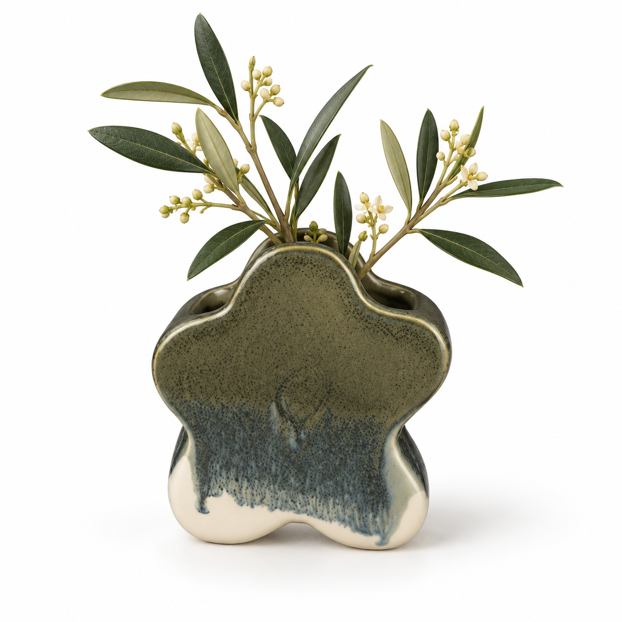 Charcoal Drip Star-Form Ceramic Floral Vessel
